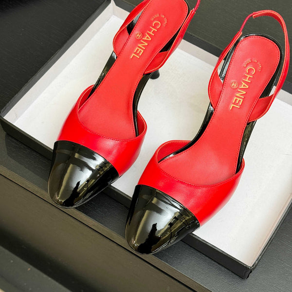 CC Métiers d'Art Apple Slingback Pumps 8.5cm Black Red Cowhide Leather