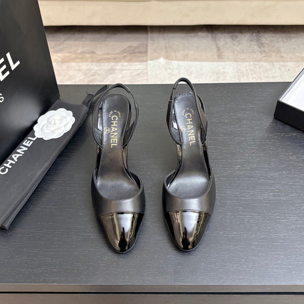 CC Métiers d'Art Apple Slingback Pumps 8.5cm Black Cowhide Leather