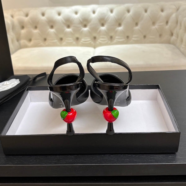 CC Métiers d'Art Apple Slingback Pumps 8.5cm Black Cowhide Leather