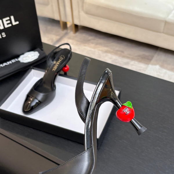 CC Métiers d'Art Apple Slingback Pumps 8.5cm Black Cowhide Leather