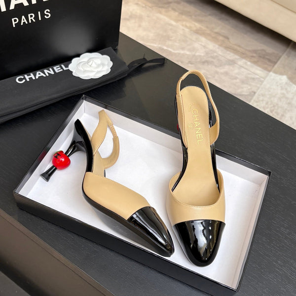 CC Métiers d'Art Apple Slingback Pumps 8.5cm Black Begie Cowhide Leather