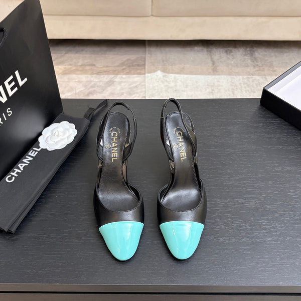 CC Métiers d'Art Apple Slingback Pumps 8.5cm Black Blue Cowhide Leather