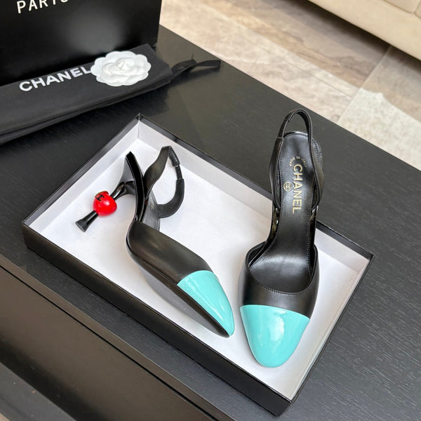 CC Métiers d'Art Apple Slingback Pumps 8.5cm Black Blue Cowhide Leather