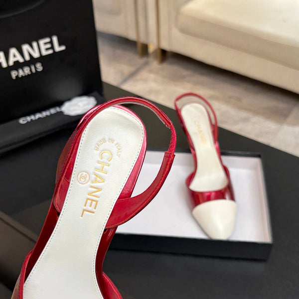 CC Métiers d'Art Apple Slingback Pumps 8.5cm White Red Cowhide Leather