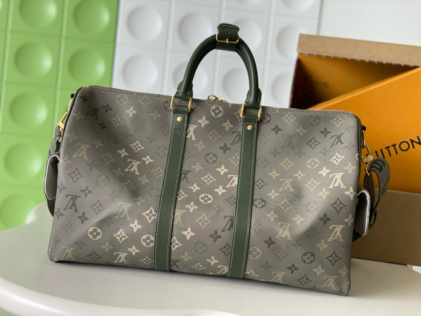 BLLV Keepall Bandoulière 45 Khaki Green Monogram Surplus Coated Canvas