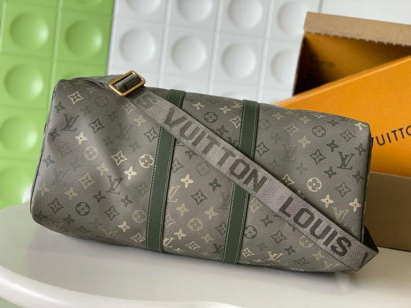 BLLV Keepall Bandoulière 45 Khaki Green Monogram Surplus Coated Canvas