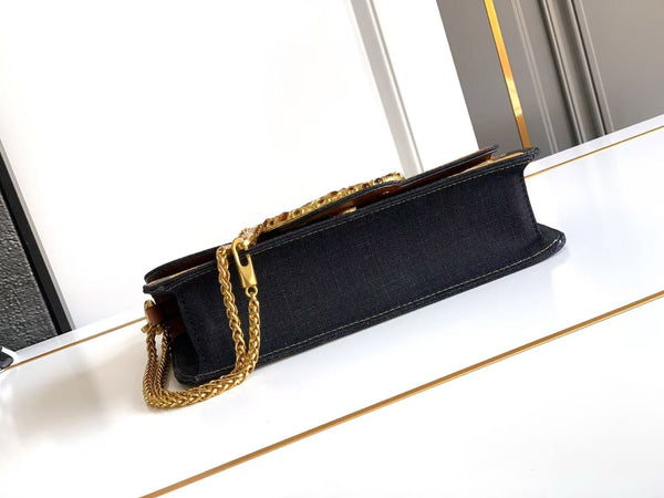 VLTN Locò Small Shoulder Bag Floral Embroidery 20cm Black Calfskin