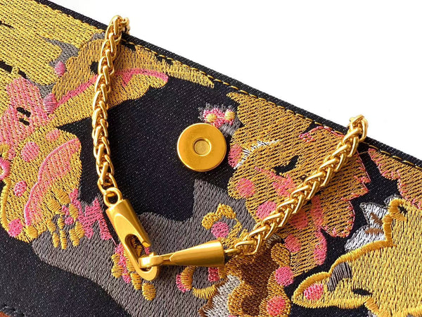 VLTN Locò Small Shoulder Bag Floral Embroidery 20cm Black Calfskin
