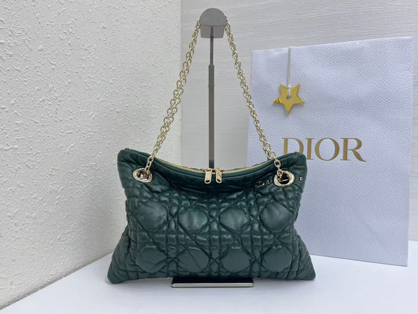 CD Small Cannage Quilted Tote Bag Deep Teal Cowhide 158910