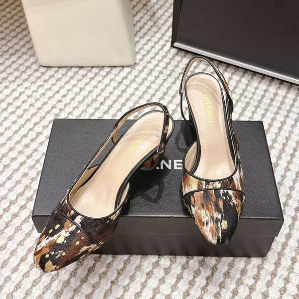 Chanel Slingback Pumps Multicolor Leopard Print Hair On Leather