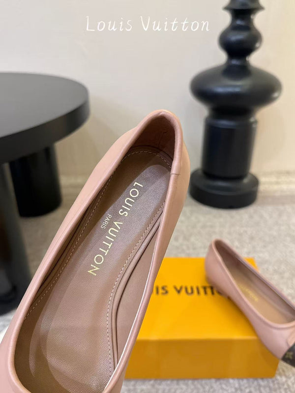 LV Classic Monogram Bow Ballet Flats Pink Brown In Cowhide