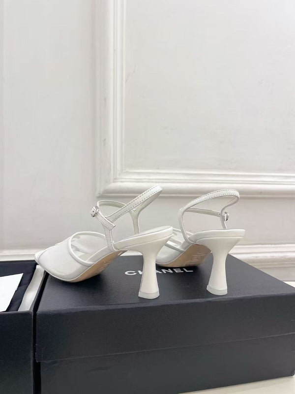 CC Slingback Heels Sandal In White Mesh