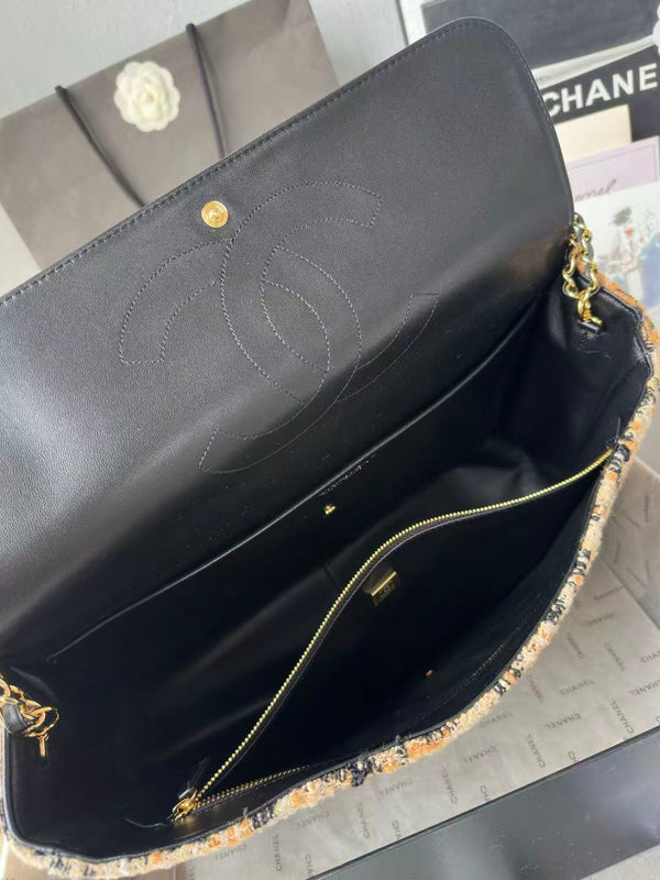 CC Maxi Flap Bag 38cm Brown Black Leopard Linen