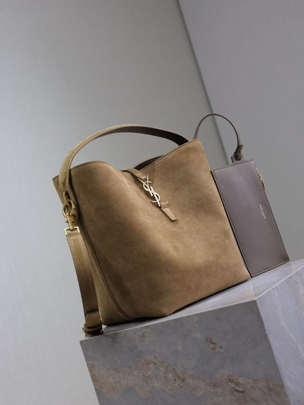YSL 26s Le 37 Bucket Bag 26cm Golden Leaf Suede