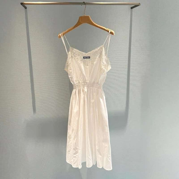 Miu Eyelet Lace Mini Dress White Cotton