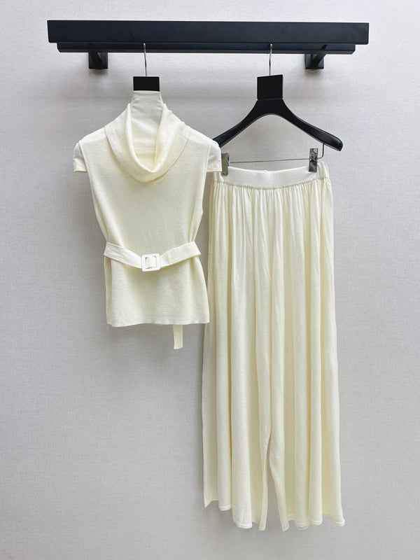 HM Belted Cowl-Neck Knit Set Ivory Wool