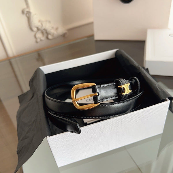 CL MINI 18 MM  VIVIENNE BELT IN BLACK CALFSKIN GOLD HARDWARE