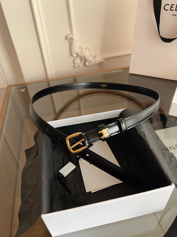CL MINI 18 MM  VIVIENNE BELT IN BLACK CALFSKIN GOLD HARDWARE