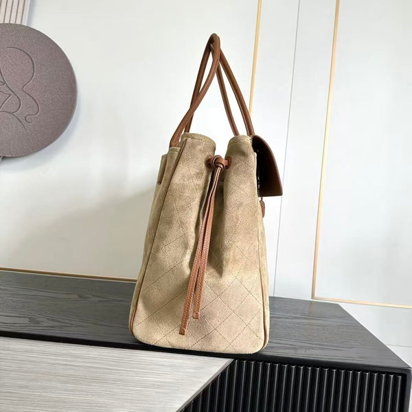CC Métiers d’Art Shopping Bag 42cm Camel Brown Suede Grained Calfskin