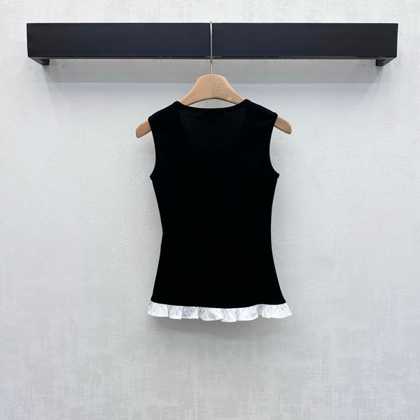 BLLV Ruffle Hem Tank Top in Black Cotton