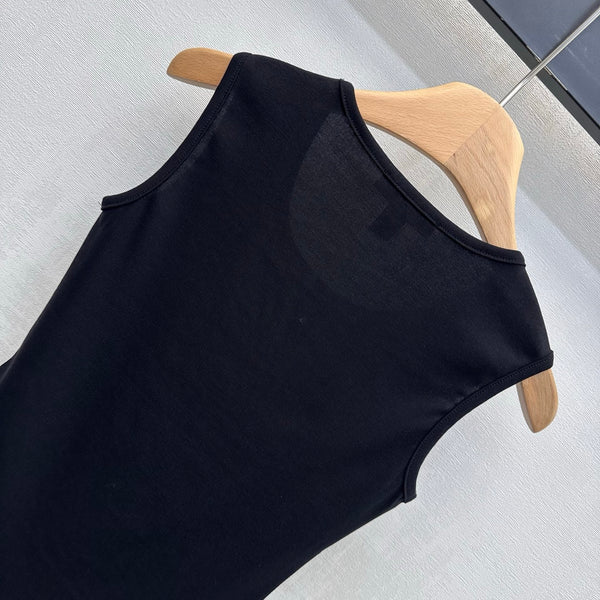 BLLV Ruffle Hem Tank Top in Black Cotton