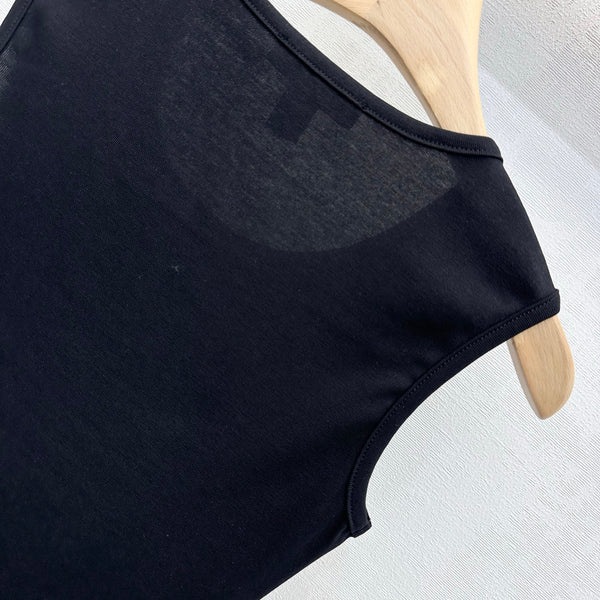 BLLV Ruffle Hem Tank Top in Black Cotton