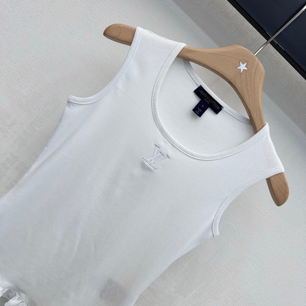 BLLV Ruffle Hem Tank Top in  White Cotton