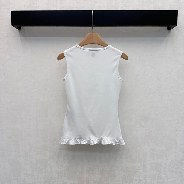 BLLV Ruffle Hem Tank Top in  White Cotton
