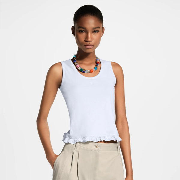 BLLV Ruffle Hem Tank Top in  White Cotton