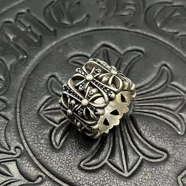 Chrome Paved Cemetery Cross Silver Ring