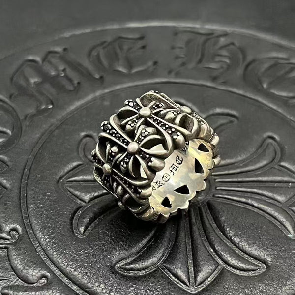 Chrome Paved Cemetery Cross Silver Ring