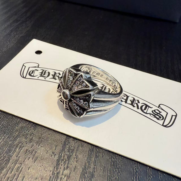 Chrome Diamond Cross Silver Ring