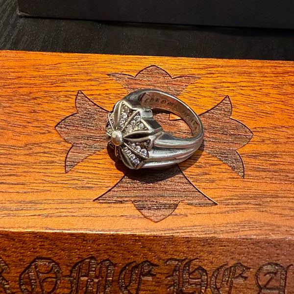 Chrome Diamond Cross Silver Ring