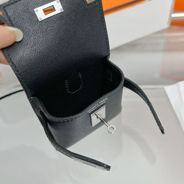 HM Kelly Festival Bag Charm in Noir Swift Calfskin SHW