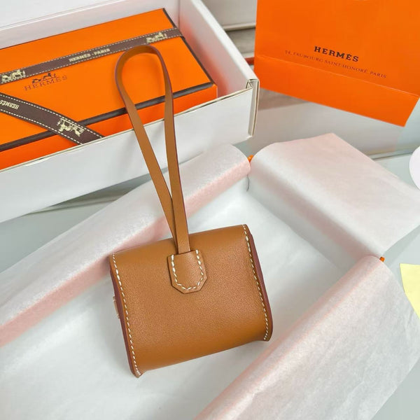 HM Kelly Festival Bag Charm in Tan Swift Calfskin GHW