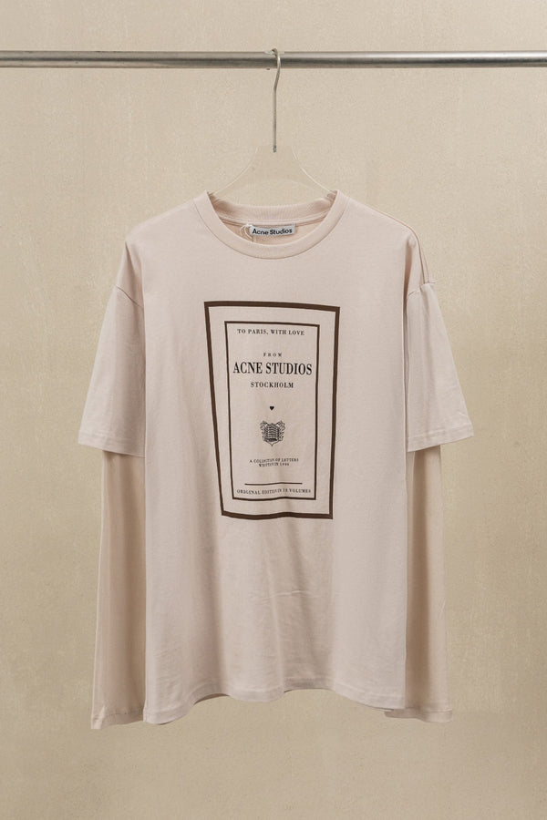 Acne Layered Graphic T-Shirt Warm Beige Cotton
