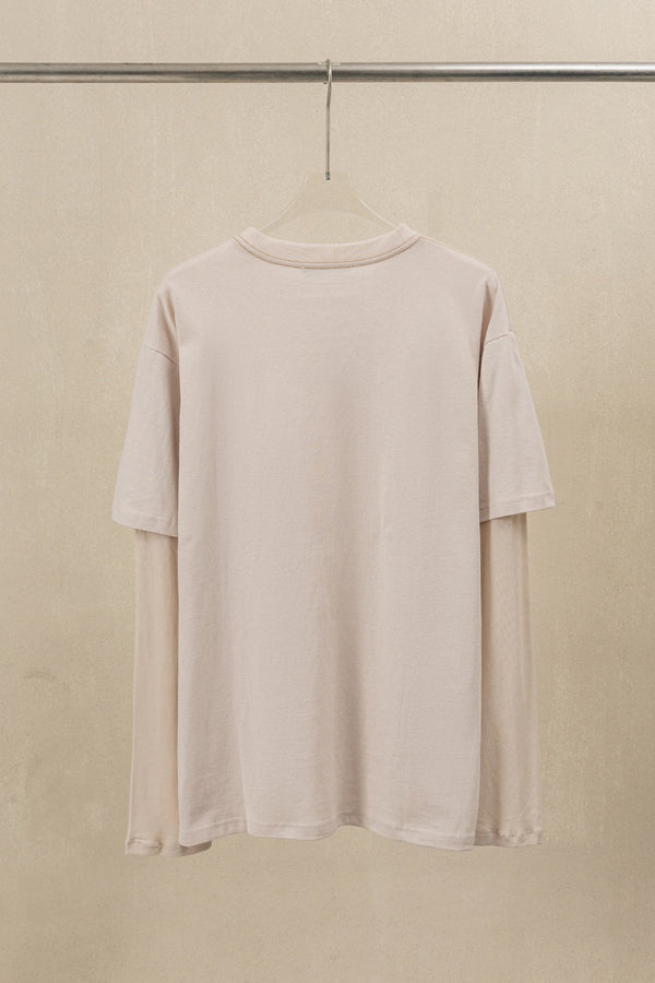 Acne Layered Graphic T-Shirt Warm Beige Cotton