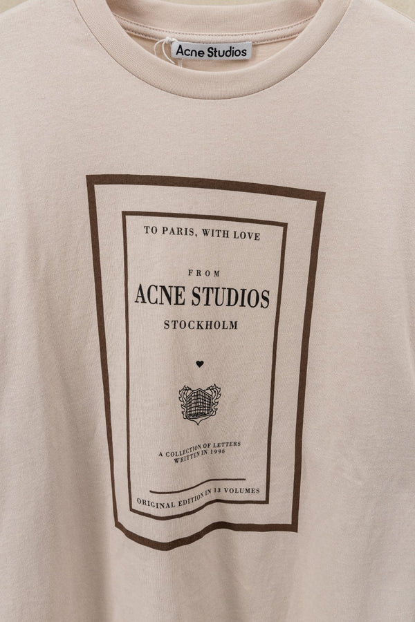 Acne Layered Graphic T-Shirt Warm Beige Cotton
