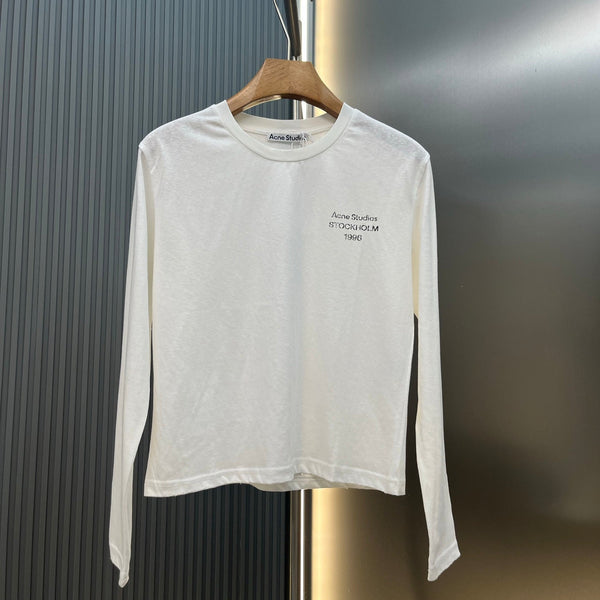 Acne Distressed Logo Long-Sleeve T-Shirt White Cotton