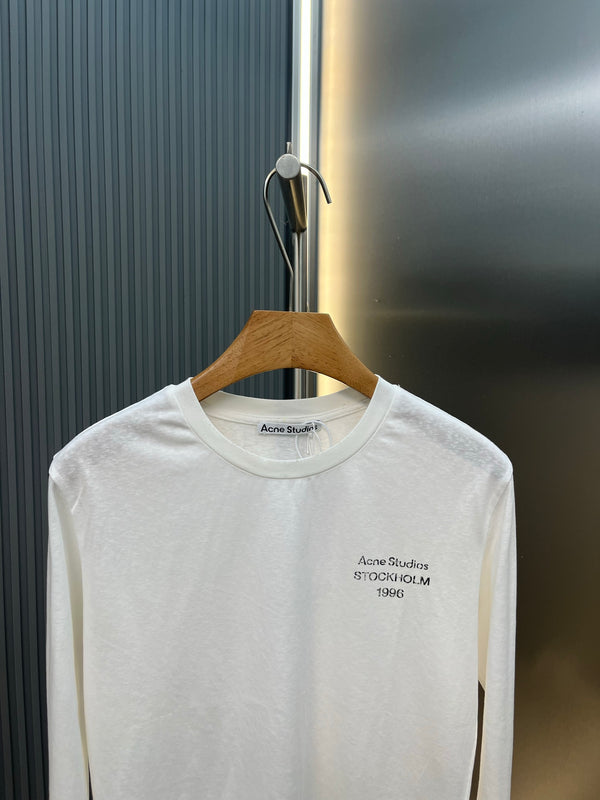 Acne Distressed Logo Long-Sleeve T-Shirt White Cotton