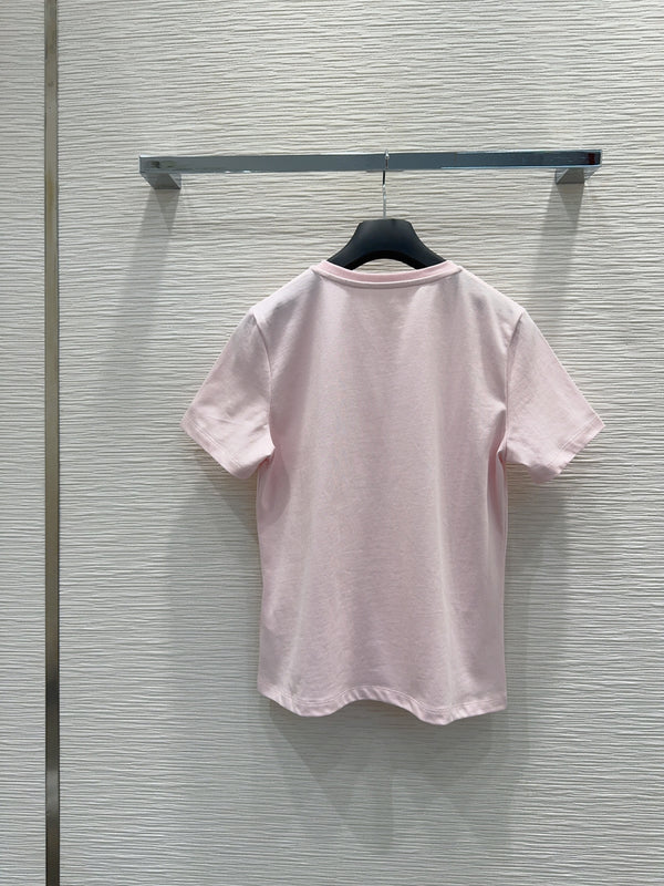 CD Médaillon Embroidered Fitted T-Shirt Pink Cotton