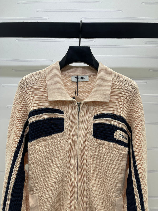 Miu Knit Zipper Cardigan Brown Wool Cashmere