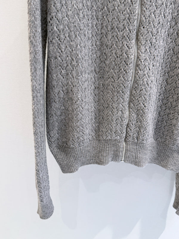 Miu Pointelle Zip Cardigan Grey Cashmere And Silk