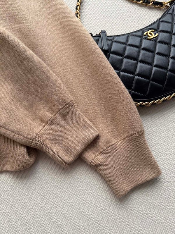 CC Mock-Neck Zip-Up Sweater Camel Beige Wool