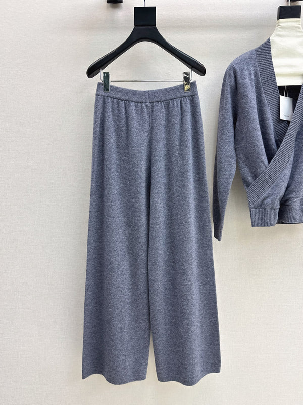 CD Knit Wrap Cardigan & Wide-Leg Pants Set Slate Gray Wool