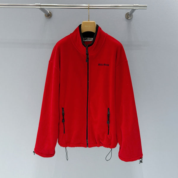 Miu Logo Fleece Jacket Red Polyester