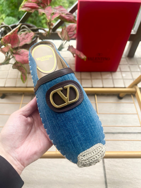 VLTN Garavani VLogo Espadrille Mules Blue Denim Knitted