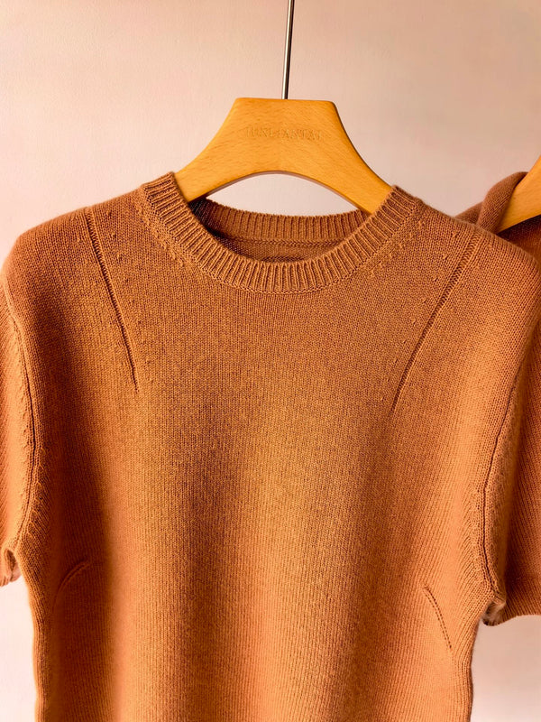 Prad Short-Sleeved Sweater With Scarf Camel Brown Cashmere