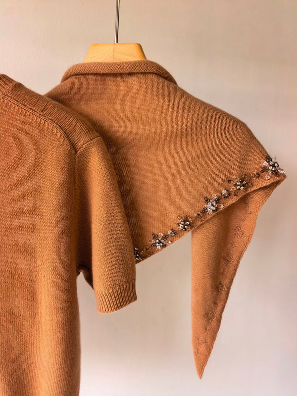 Prad Short-Sleeved Sweater With Scarf Camel Brown Cashmere