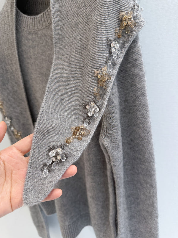Prad Crewneck Sweater with Stole Grey Cashmere